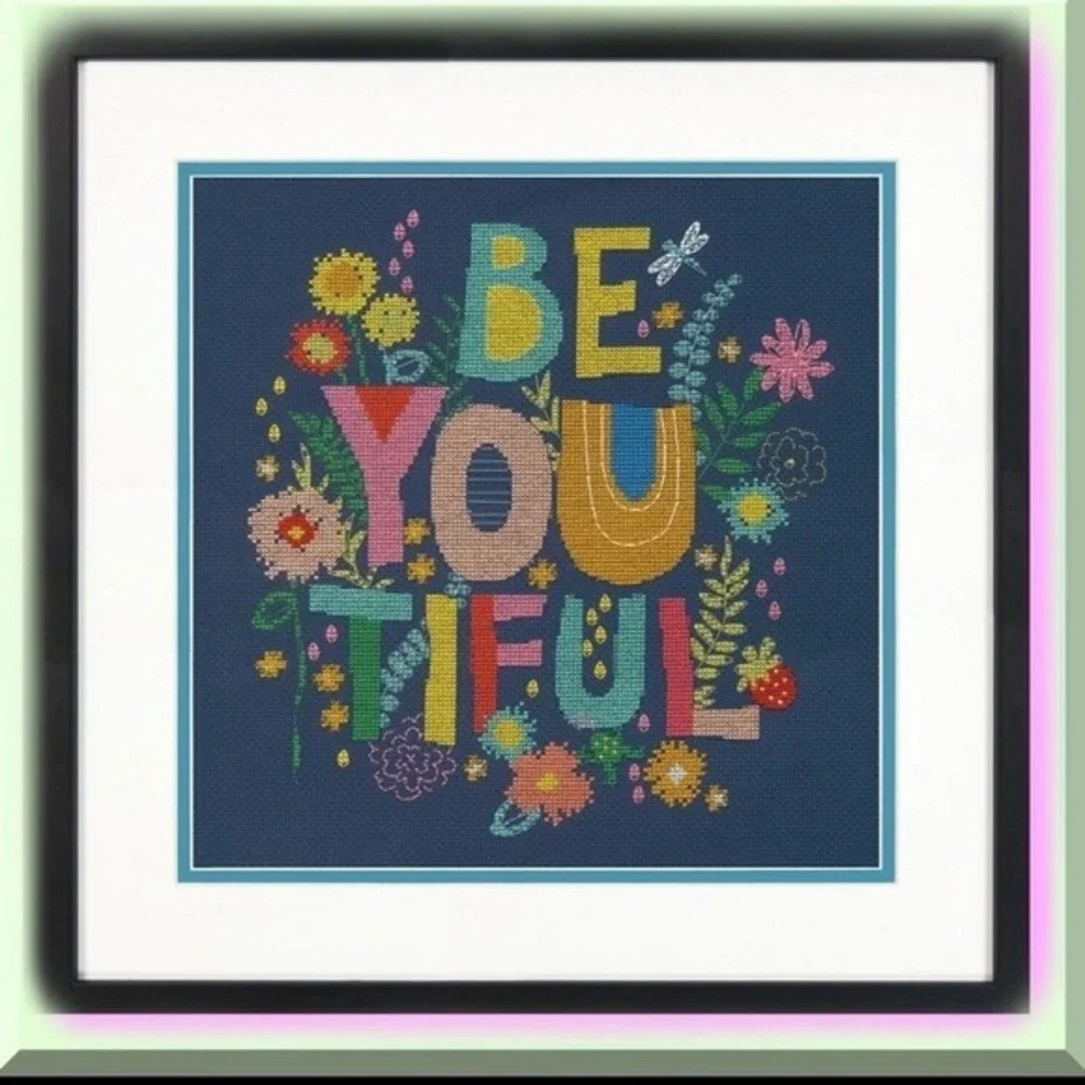 NEW Dimensions Be-You-Tiful Creative Cross Stitch Kit Navy Floral 70-35413 11x11